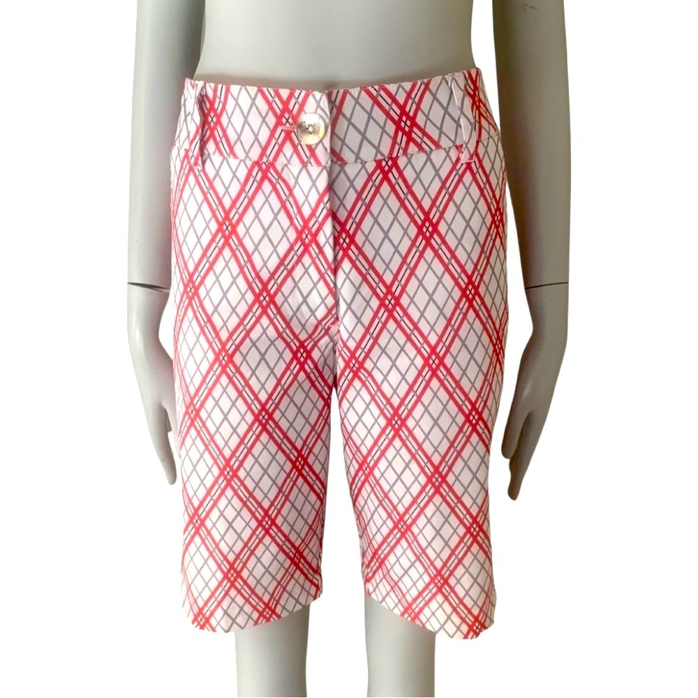 GG BLUE Golf Shorts Diamond Plaid Long Short Red White Grey Size 6